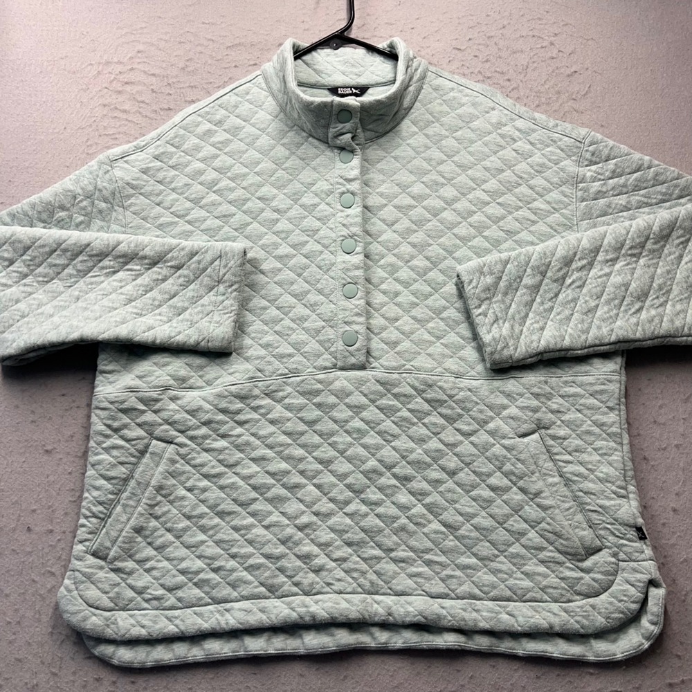 Eddie Bauer Womens XXL Quilted Snap Pullover Sage Green Heather Sweatshirt